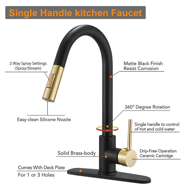 Hoimpro Kitchen Sink Faucet with Pull Out Sprayer, Rv Kitchen Faucet Pull Down Sprayer - Image 3